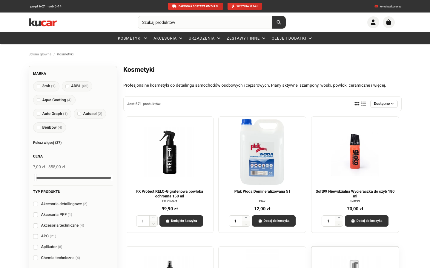 kucar.eu store — category listing with filters